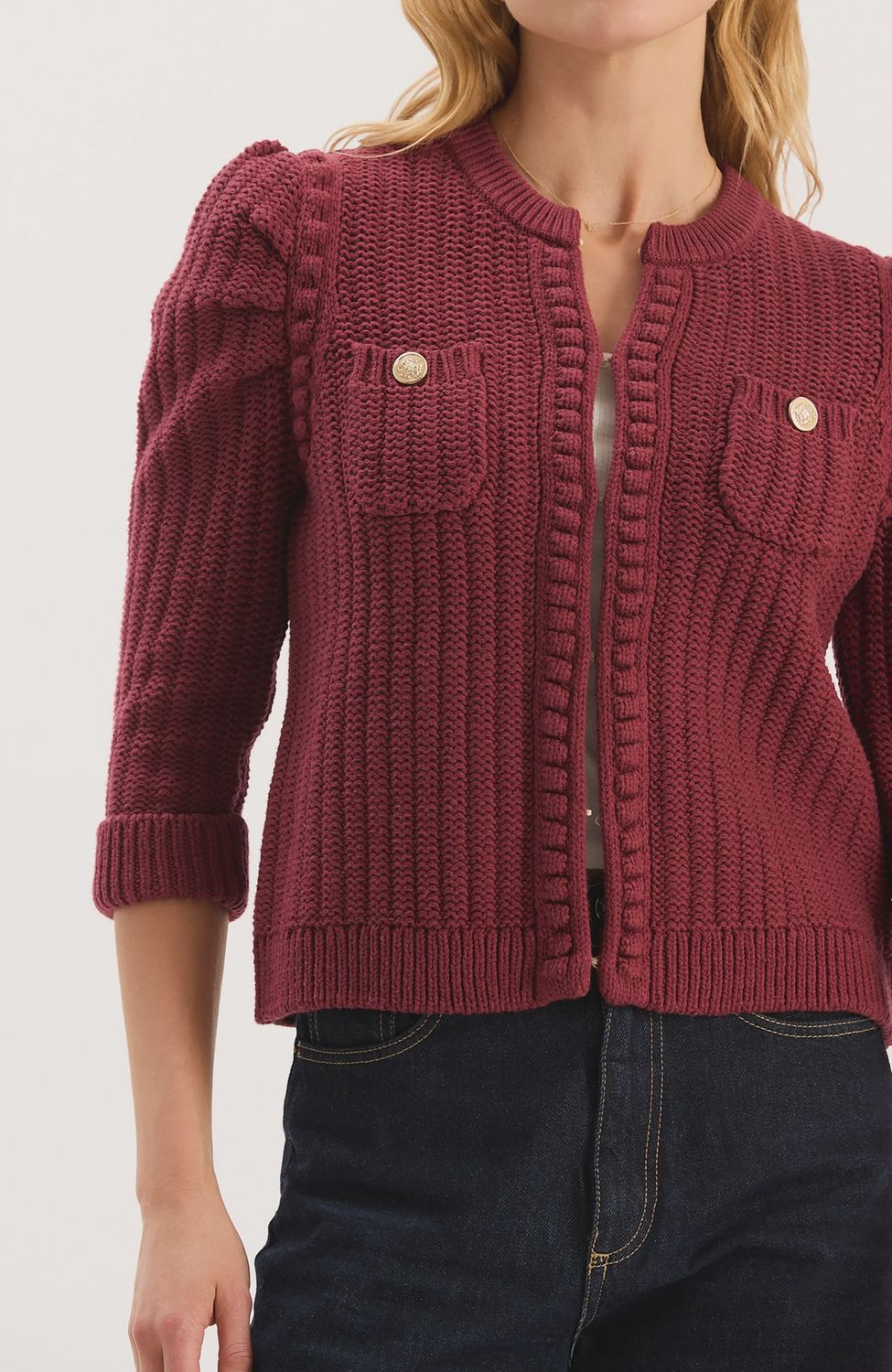 Liza Cotton Blend Knit Jacket, Color: Cabernet, Size: Small