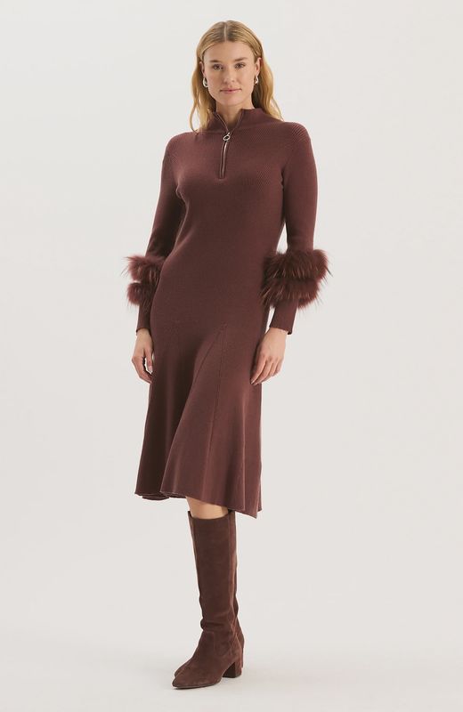 Celia Knit Dress w/ Fur