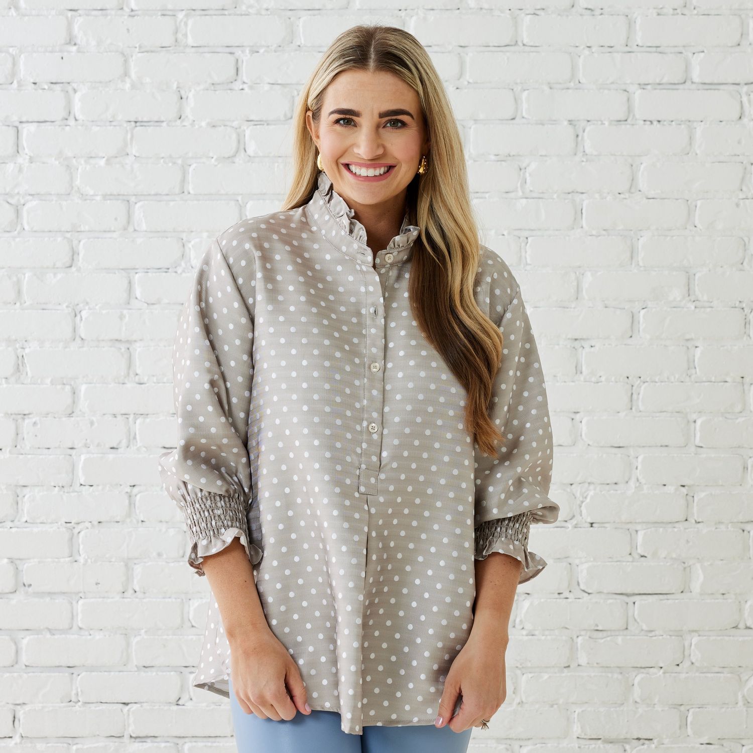 Kimberly Polka Dot Top Coco Cement, Size: Size 1