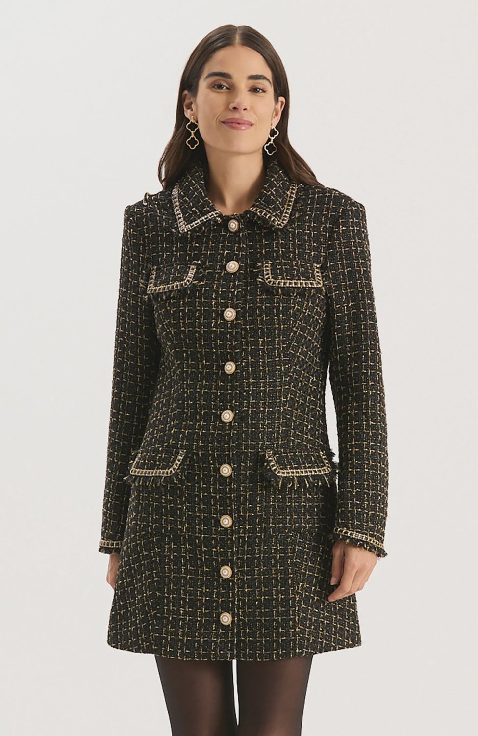 Beth Gold Button Boucle Dress, Size: 6