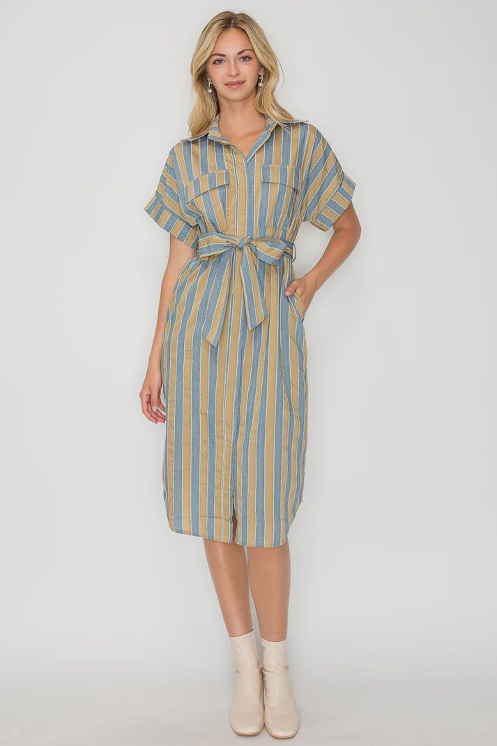 Hazel Stripe Shirt Midi Dress, Size: XS