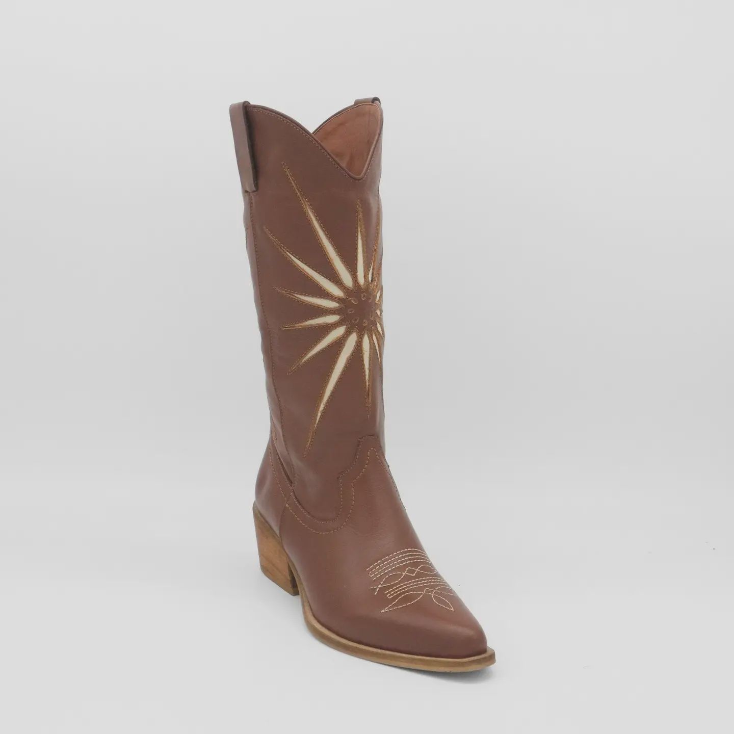 Moonrise Western Cowboy Boots, Color: Brown Leather, Size: 6