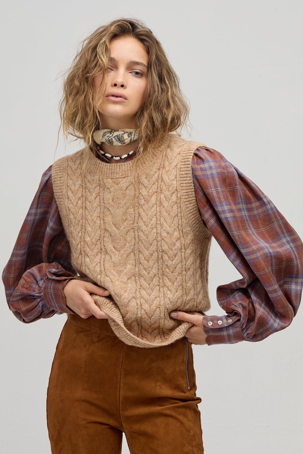 Otto Knitted Vest in Camel, Size: S/M