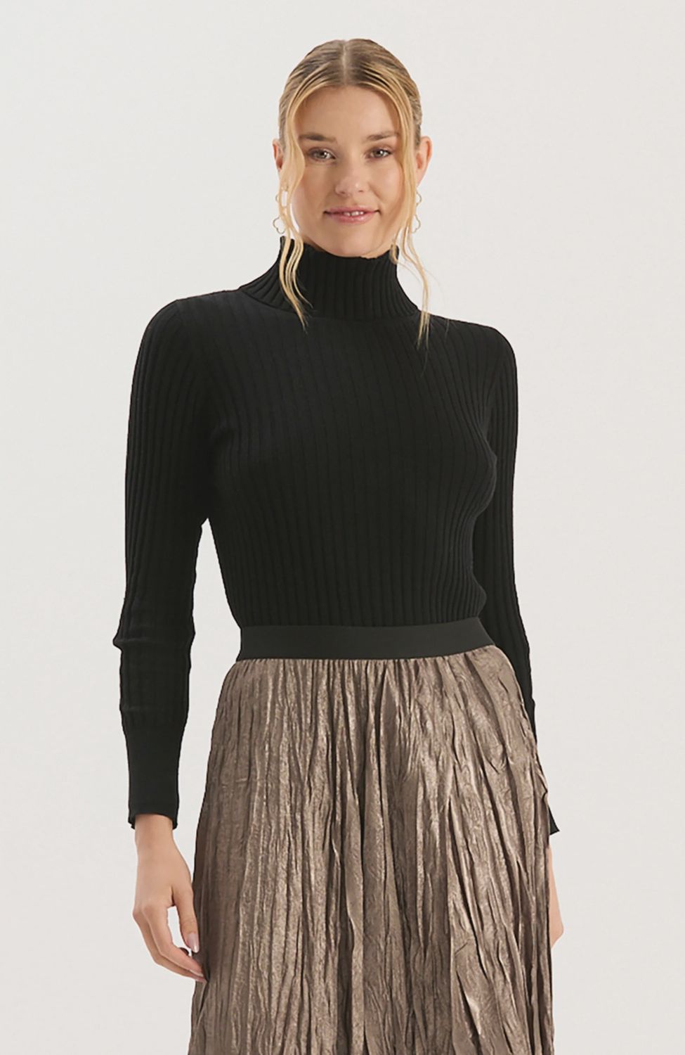 Cotton Cashmere Turtleneck, Color: Black, Size: Small