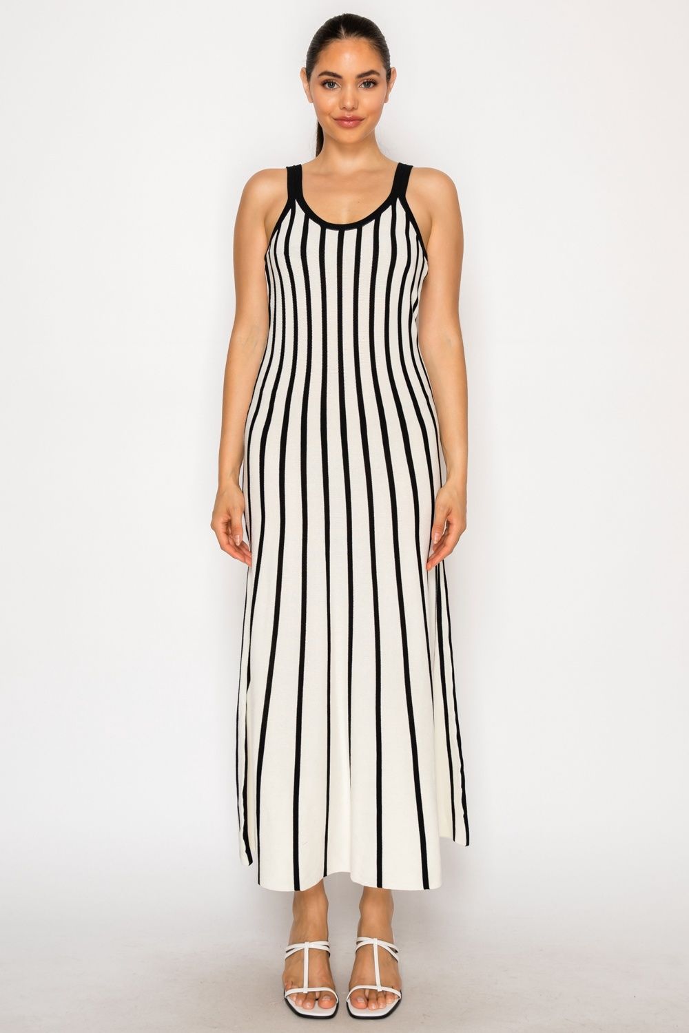 Black + White Striped Sweater Midi, Size: XS