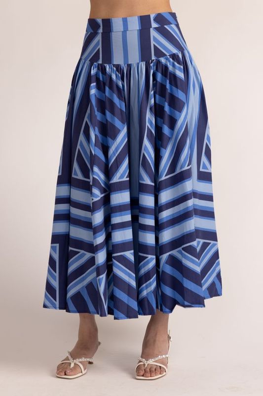 Edith Skirt in Blue Geo Stripe