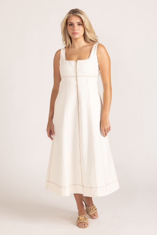 Virginia Dress in Ivory Denim, Size: XS