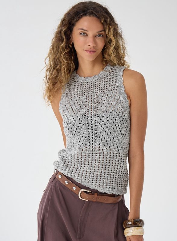 Pointelle Tank in Driftwood