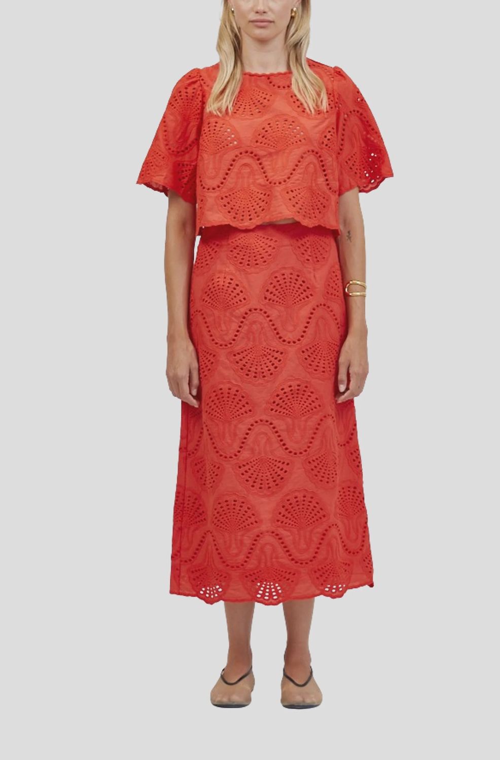 Cannes Eyelet Skirt in Red, Size: XS