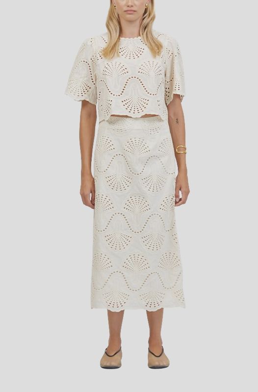 Cannes Eyelet Skirt in Natural