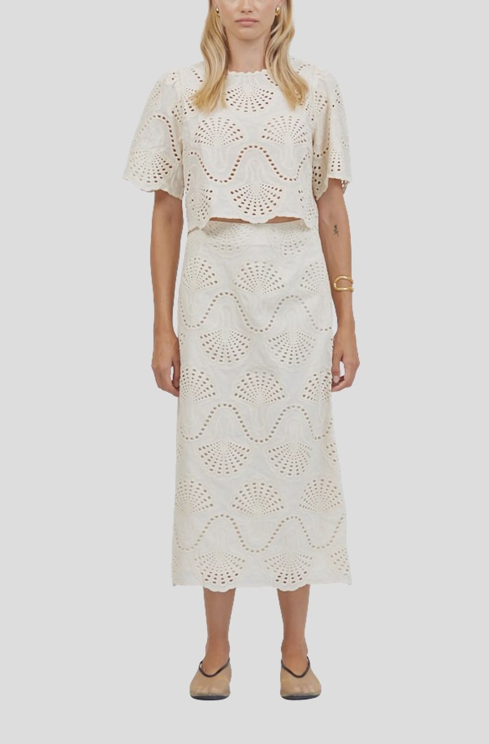 Cannes Eyelet Skirt in Natural, Size: XS