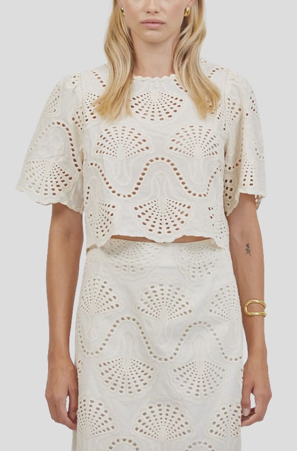 Cannes Eyelet Top in Natural, Size: XS