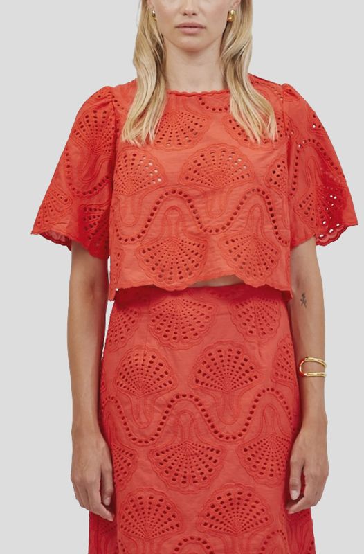 Cannes Eyelet Top in Red