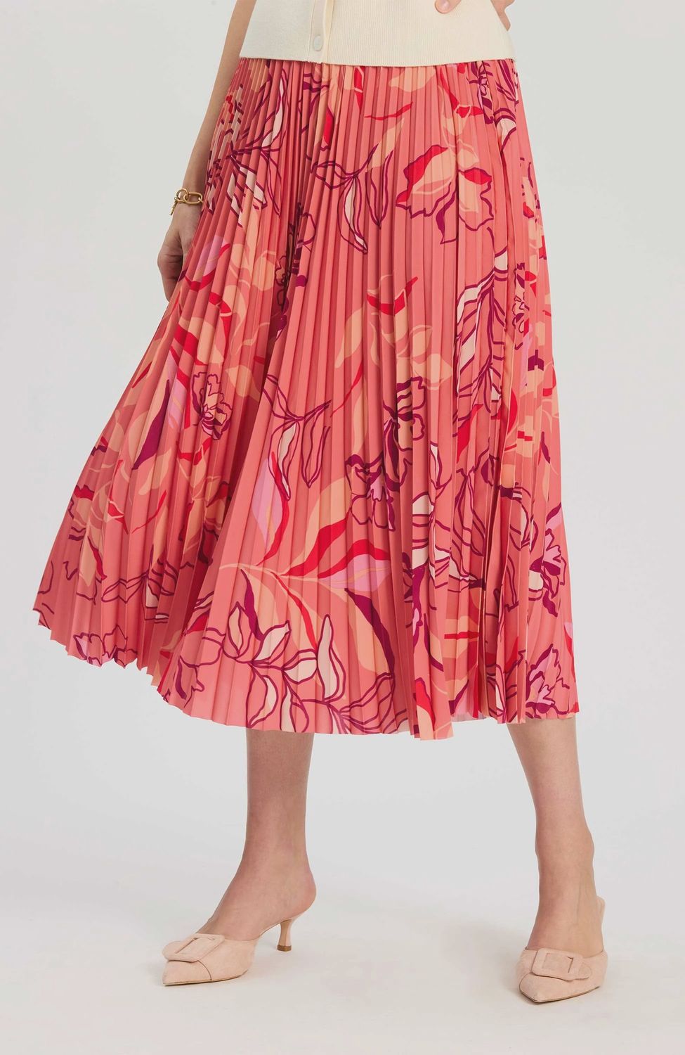 Cara Peachy Floral Pleated Skirt, Size: XS
