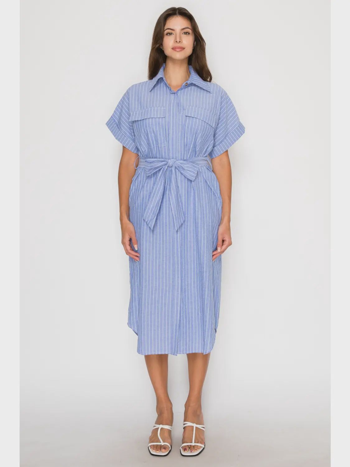 Nautical Stripe Shirt Dress, Size: XS
