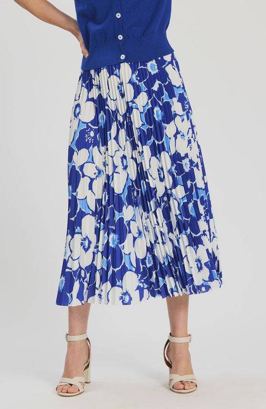 Cara Cerulean Floral Pleated Skirt