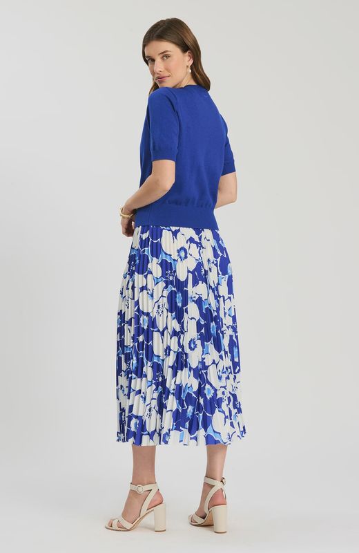 Cara Cerulean Floral Pleated Skirt