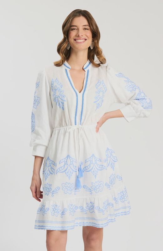 Rona Linen Embroidered Dress