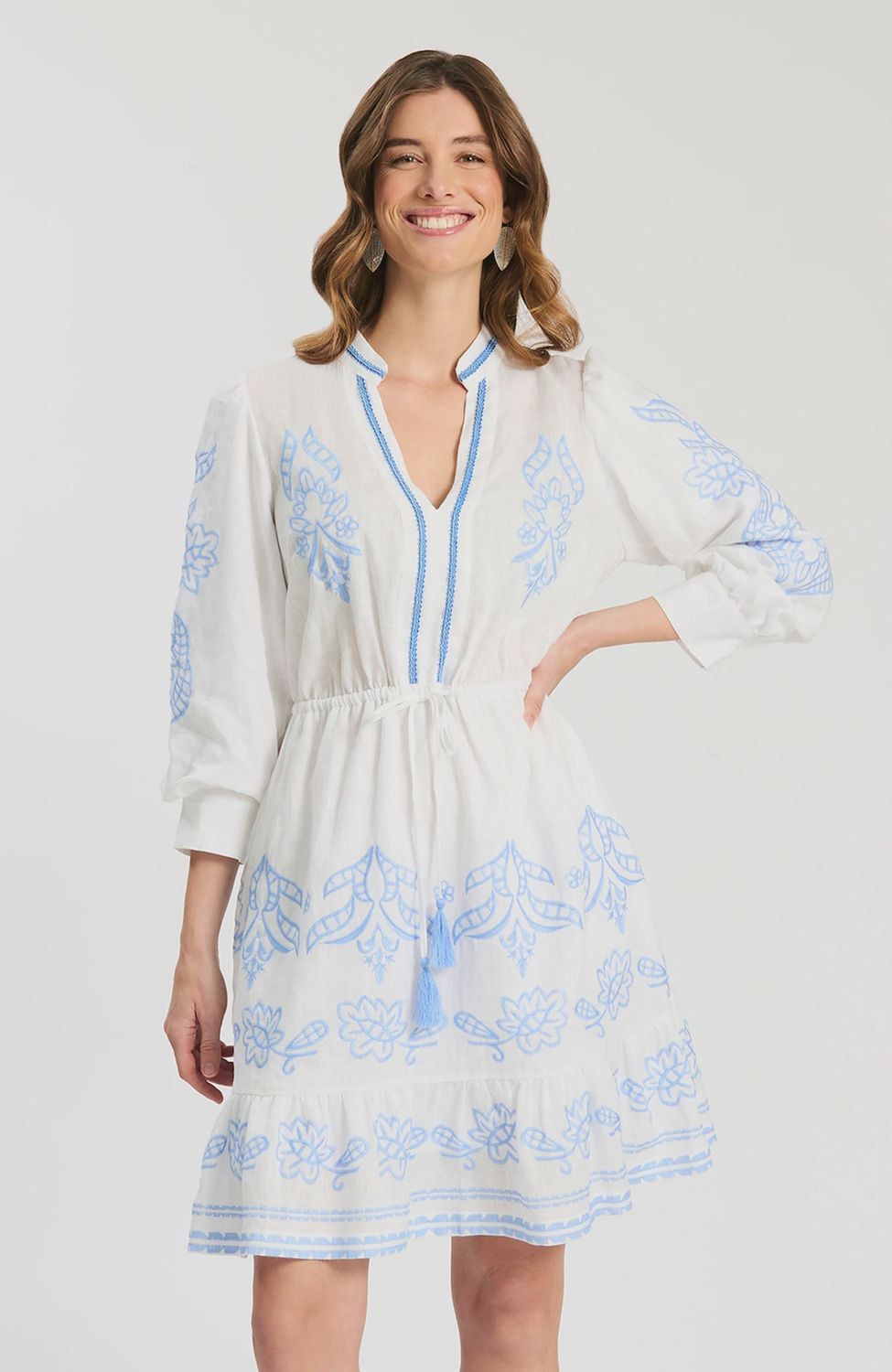Rona Linen Embroidered Dress, Size: XS