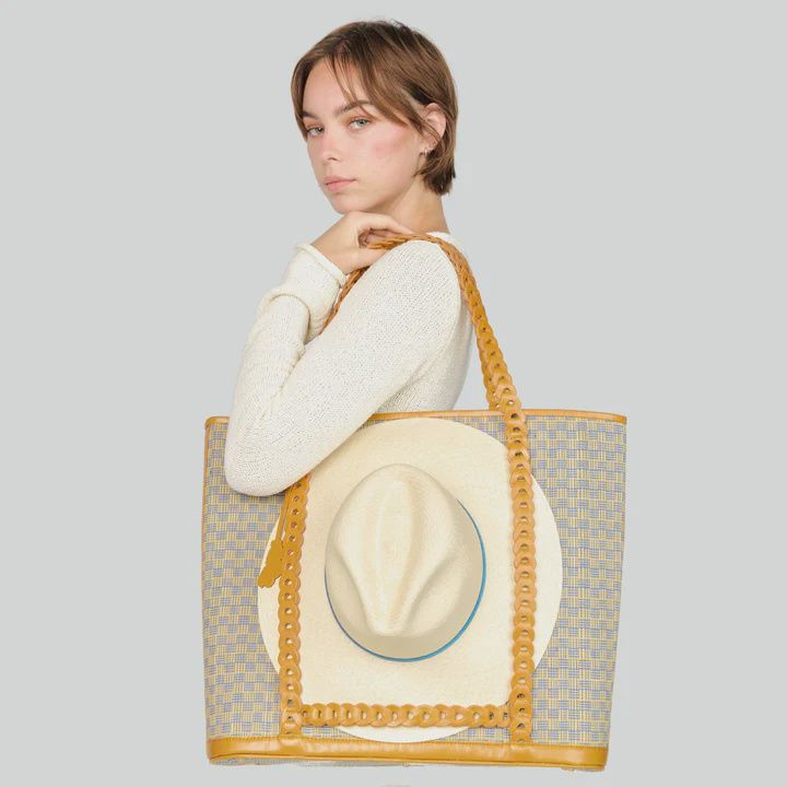 Checkerboard Rattan &amp; Leather Hat Carrier