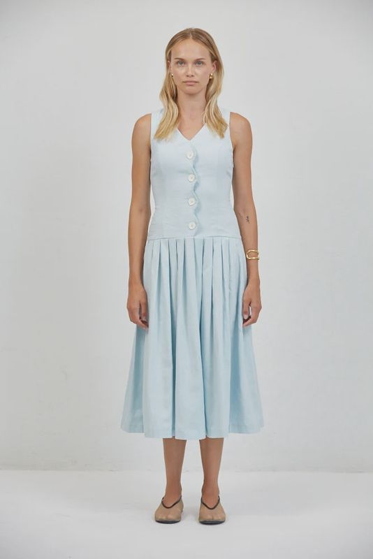 Celine Pleated Button Dress