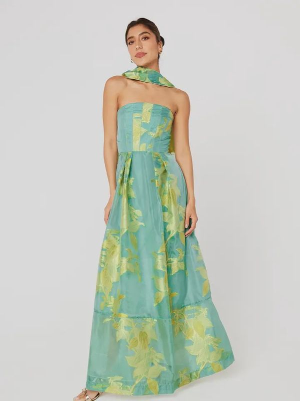 Catherine Gown Teal Leaf Organza