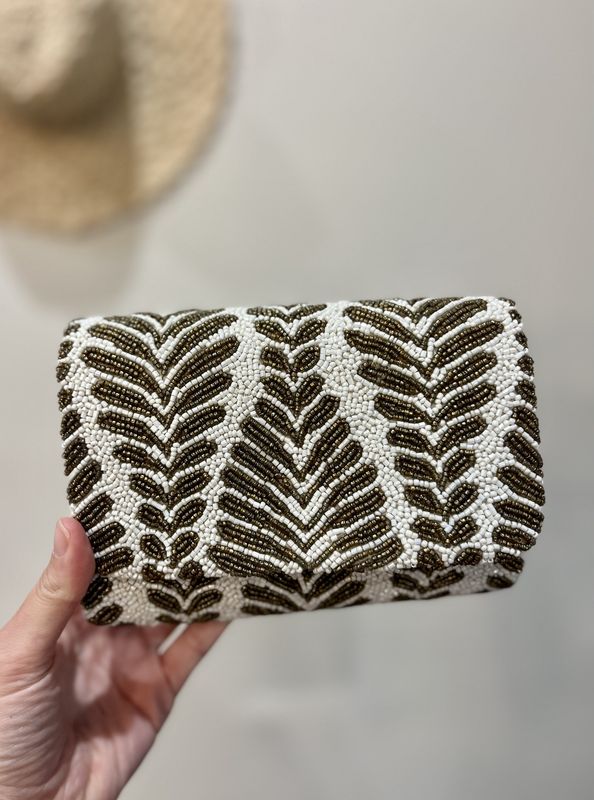 Antique Gold Palm Beaded Clutch
