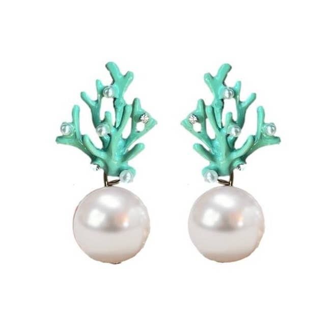 Pearl and Turquoise Coral Mini Earrings