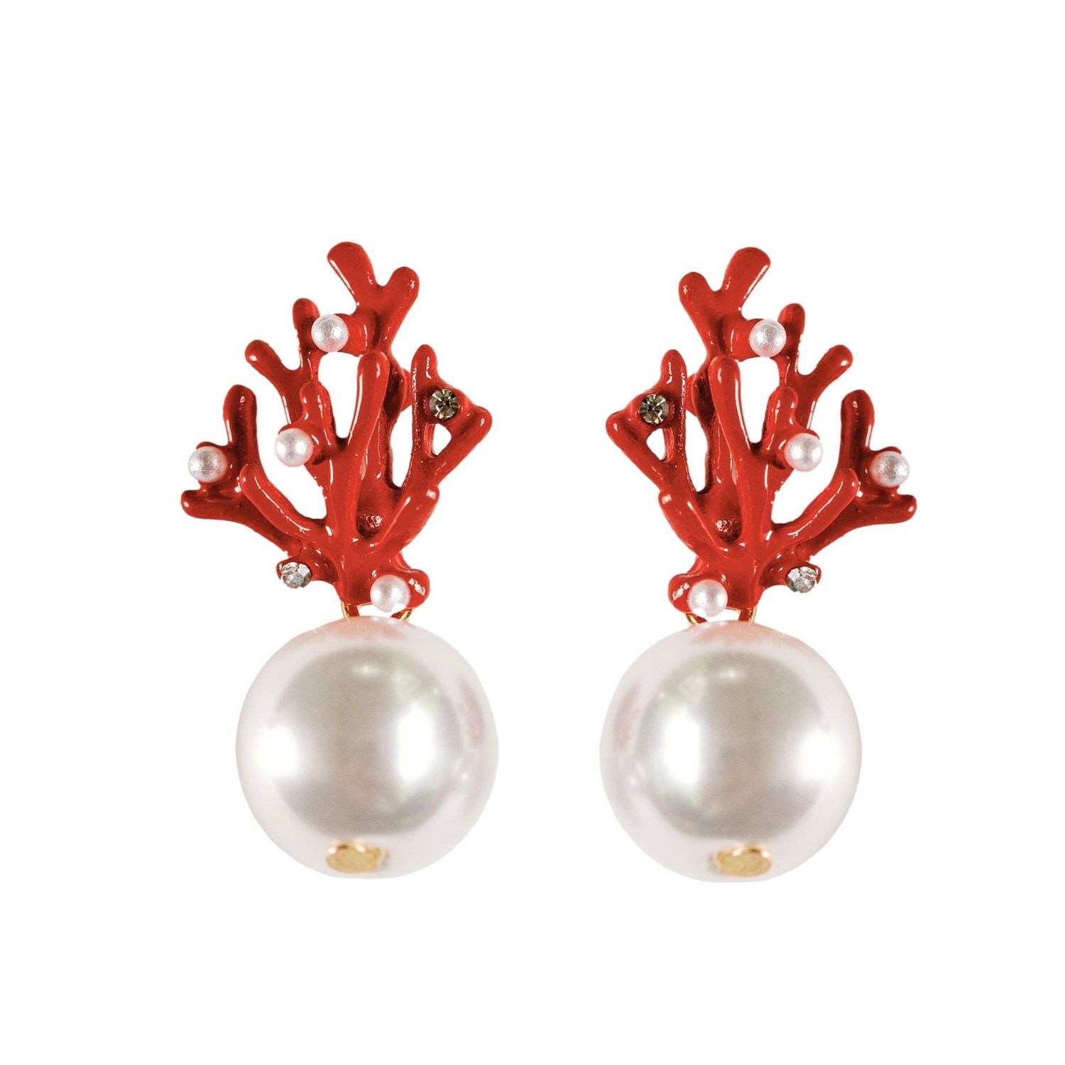 Pearl and Red Coral Mini Earrings
