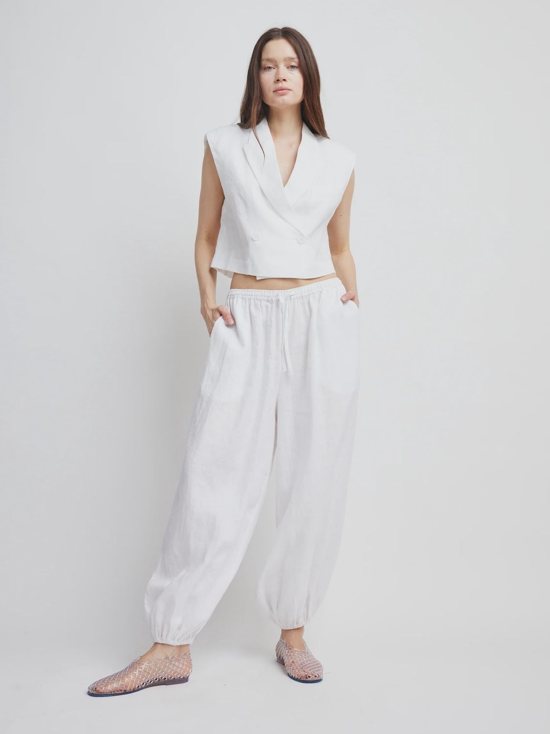 Billy Balloon Pant in White Linen, Size: XS