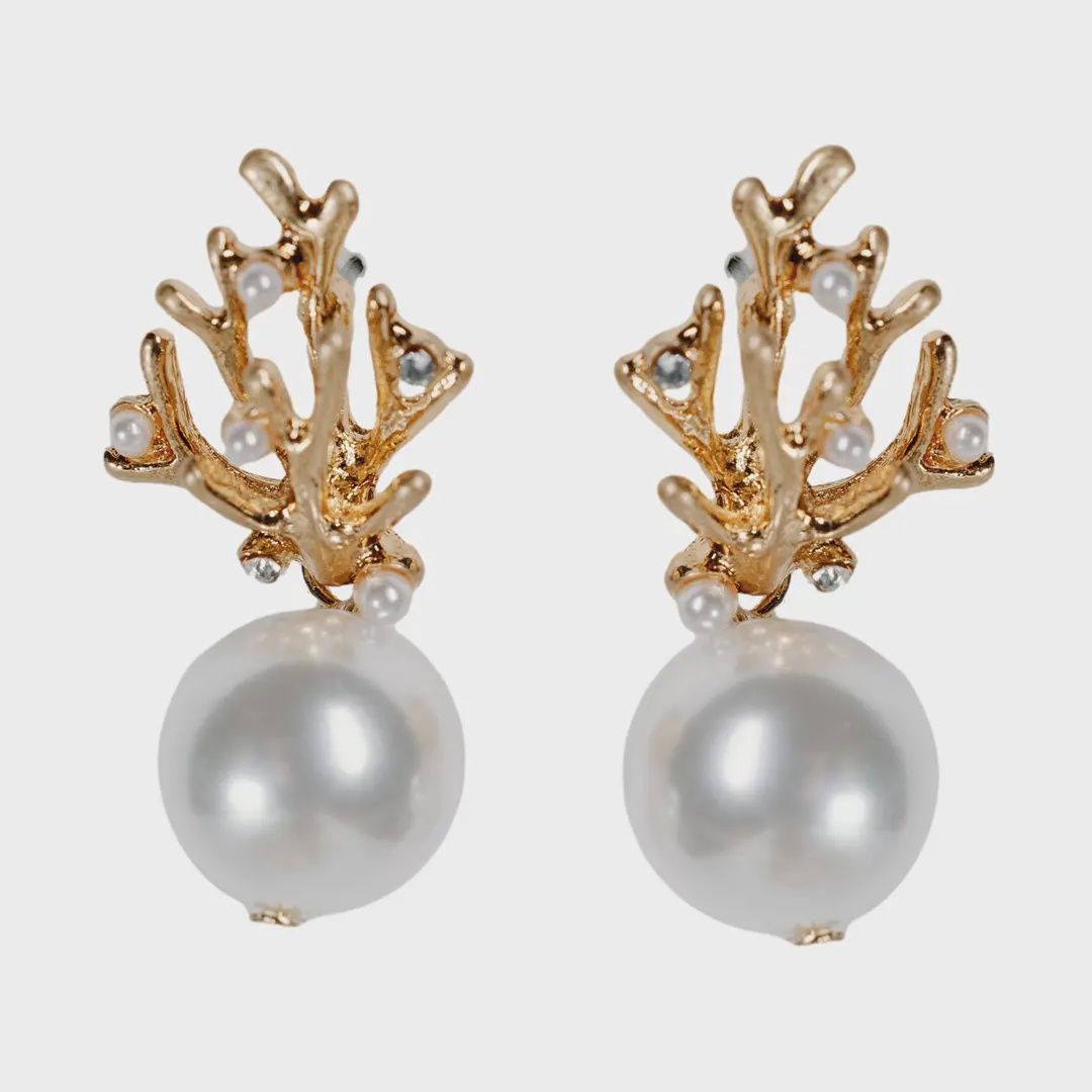 Pearl and Gold Coral Mini Earrings