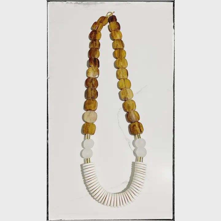 Coconut Brown Flat Bead Necklace