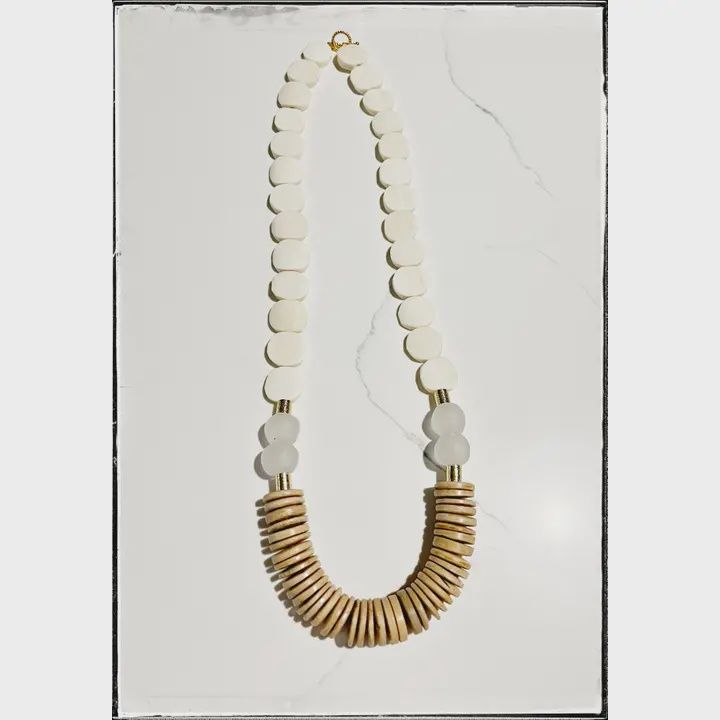 White Bone Flat Bead Necklace