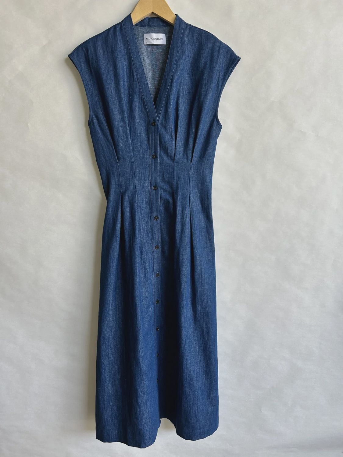 Jamila Pleated Linen Dress in Denim, Size: Small