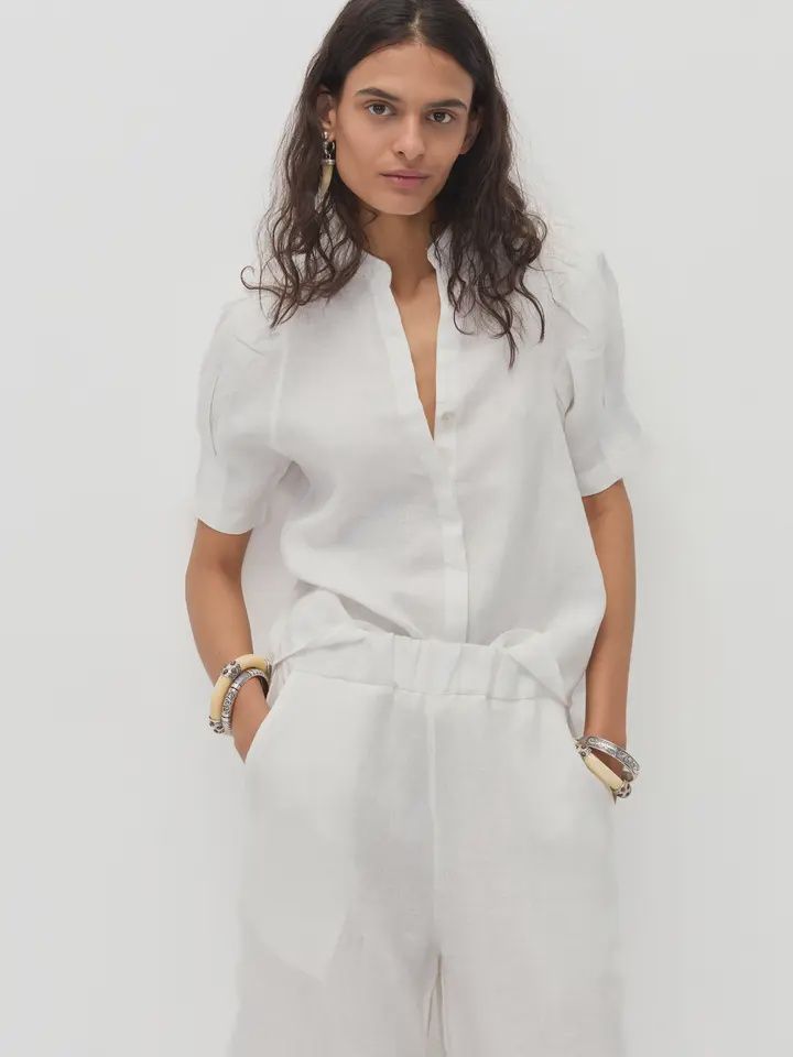 Athina Linen Shirt in Off White, Size: XS