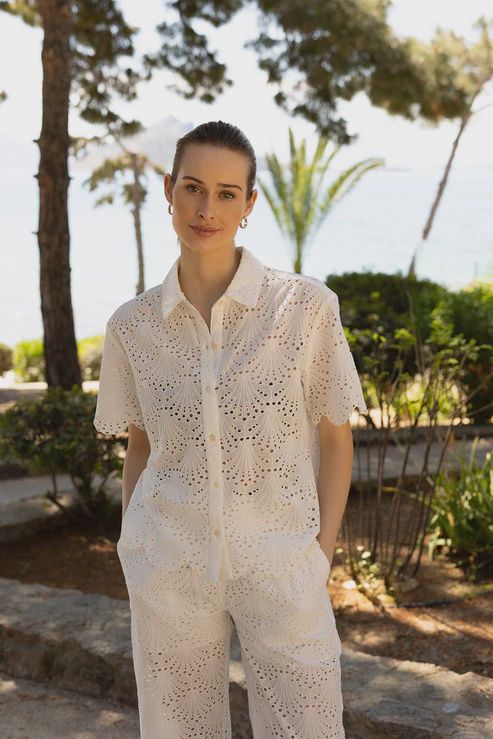 Dana Shirt in White Shell Eyelet