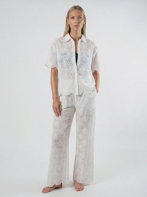 Dana Shirt in White Shell Eyelet