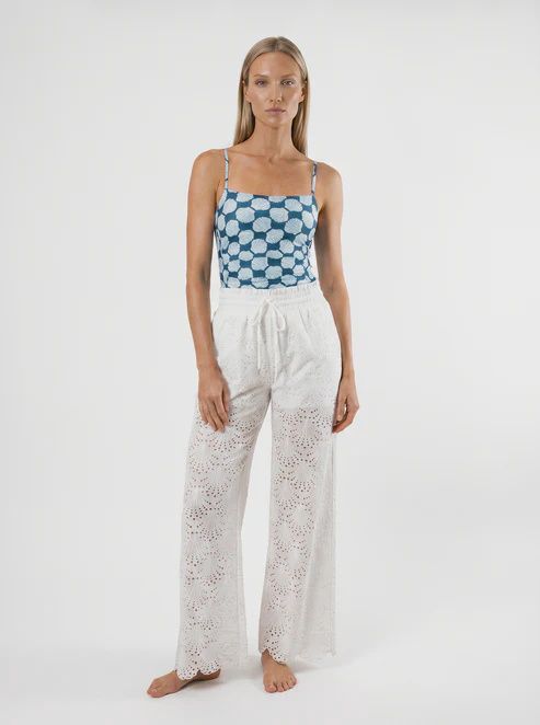 Dana Pant in White Shell Eyelet