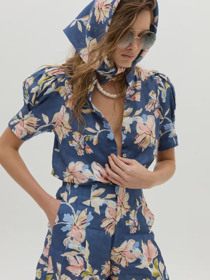 Athina Linen Shirt in Blue Poppy, Size: XS