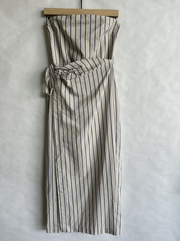 Robyn Strapless Wrap Dress in Blue Stripe
