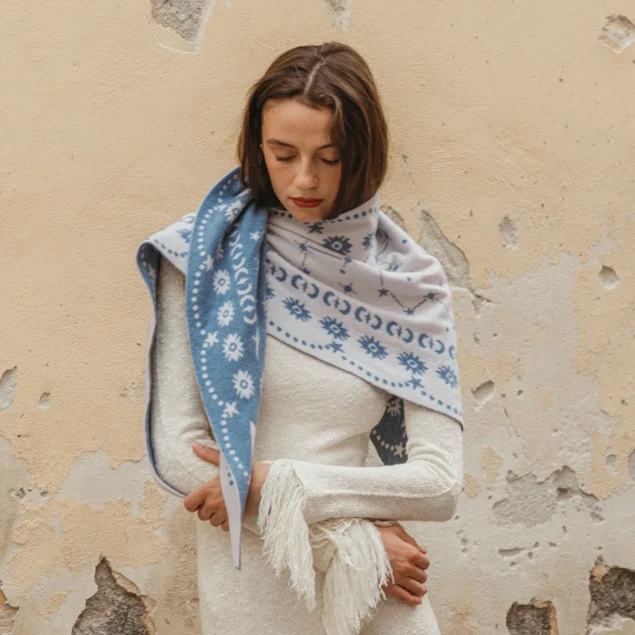 Nebula Triangle Scarf, Color: Denim/Ivory