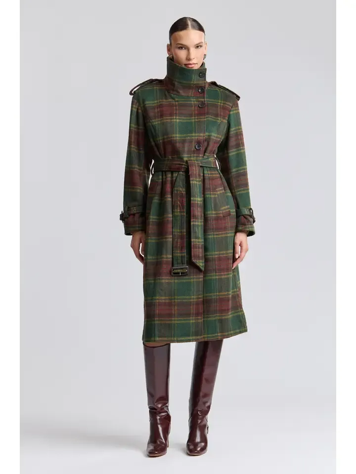 Plaid Trench Coat, Size: XS