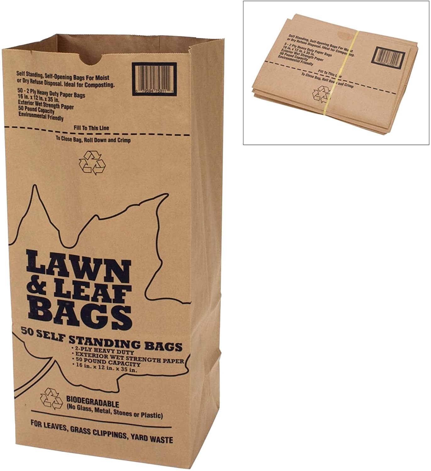 LAWN AND LEAF BAGS  5 PACK, 30 GAL, 35 IN LENGTH, 16 IN WIDTH, 2 PLY BROWN