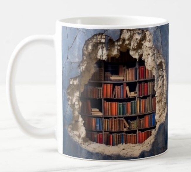 Broken Mug Library 3d effect  - Ceramic Mug Design 2