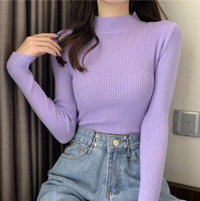 Sweater Knitted Top Trendy Korean New Style Slim Fit Bottoming Shirt Tight Half Turtleneck