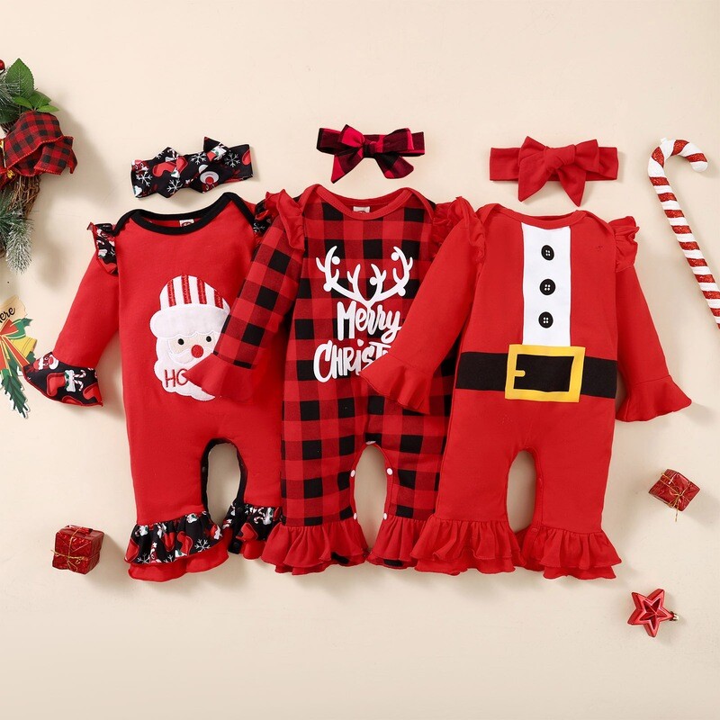 Children&#39;s Clothing Christmas Long-sleeved Printing And Turban Two-piece