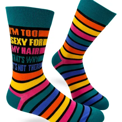 I&#39;m Too Sexy For My Hair That&#39;s Why It&#39;s Not There Men&#39;s Novelty Crew Socks