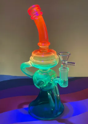 Smoking Device | Neon Rainbow Recycler Bong/Rig UV reactive)
