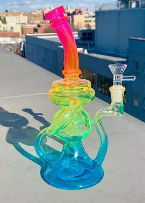 Neon Rainbow Recycler Bong/Rig UV reactive)