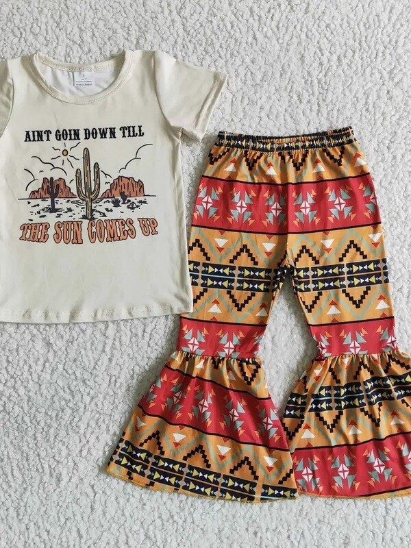 Ain't Goin Down Till the Sun Comes Up Outfit- Aztec pants girls kids country clothing bell bottoms